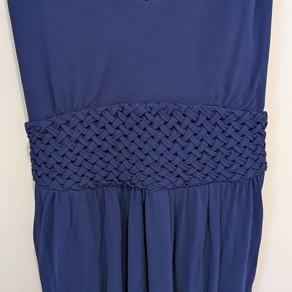 Anthropologie Maeve Yumi Maxi Dress Navy Blue V-Neck Woven Waistband Size 12 - Picture 7 of 11
